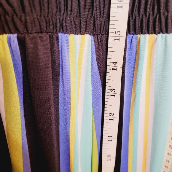 Emma and Michele blue and yellow striped wide leg jumpsuit size Med Retro Mod - Picture 12 of 12